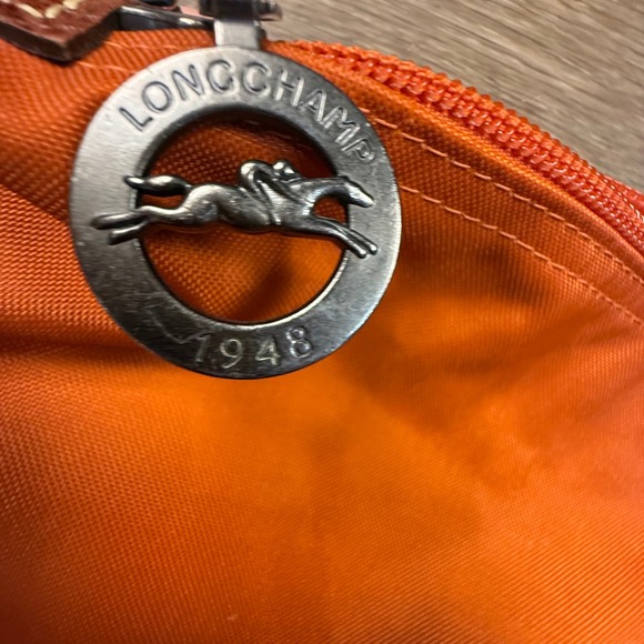 Longchamp Le Pliage Large Travel Weekender Tote Orange Leather Fair Condition - Picture 7 of 16